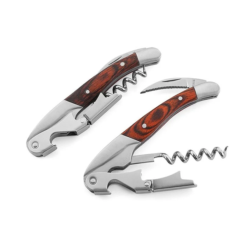 Wine Corkscrew Multifunction Wooden Handle Stainless Steel Red Wine Bottle Opener Kitchen Accessories Cork Remover Beer Opener