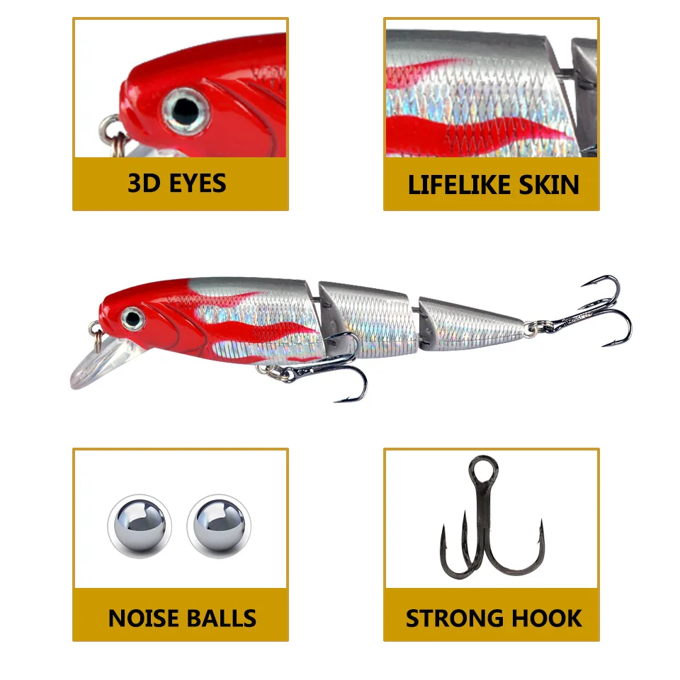 Isca de pesca multi-seção, Minnow, Isca dura artificial, Crankbait, Trolling Bass, Pike Perch Tackle, 11,5 cm, 14,8g, 1pc