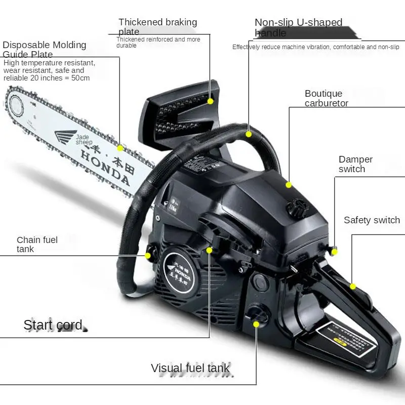 Serra Elétrica Portátil Pequena de Alta Potência, Logging, Gasolina, Multi-Funções, 68cc