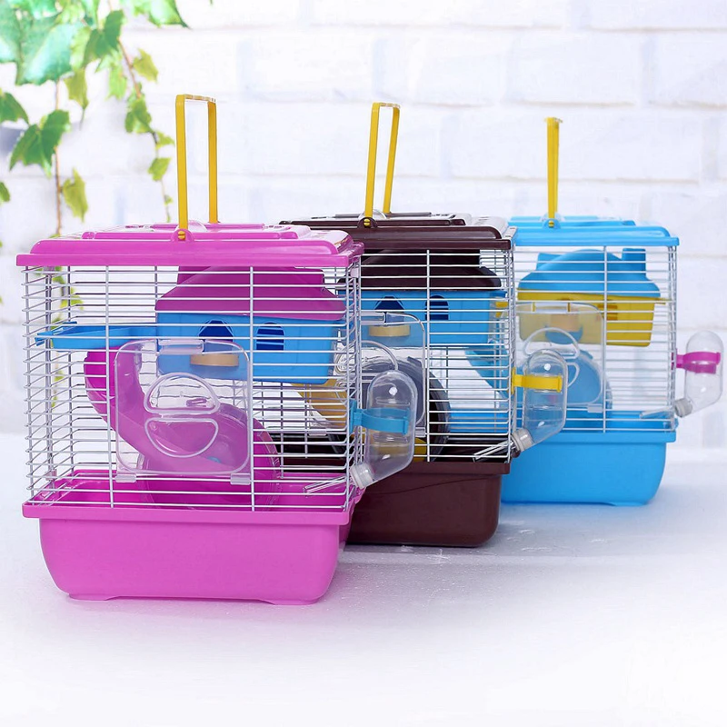 Hamster Chinchilla House Cave Guinea Pig 2 floors Cage Small Pet Habitat with Fitness Wheel/ Feeder/ Bed/ Slide