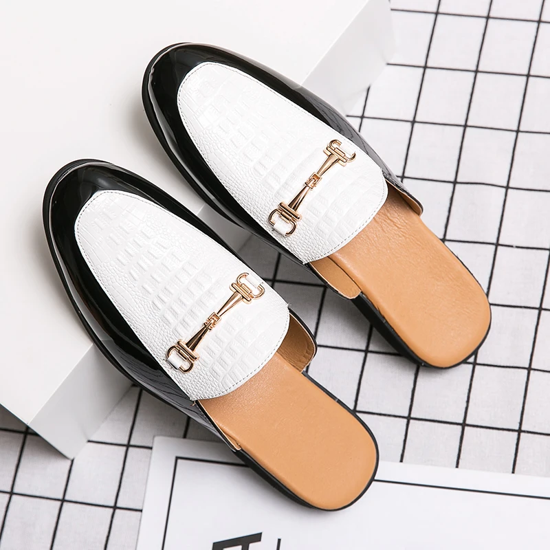 Italian Half Shoes For Men Leather Mens Casual Shoes Loafers Slippers Coiffeur Luxury Designer Man Slide Slipper Buty Meskie