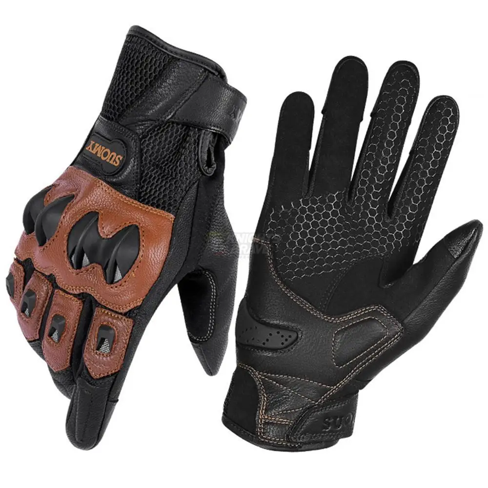 

SOUMY Leather Motorcycle Gloves Men Guantes Moto Touch Screen Motocross Off-road Gloves Motorbiker Riding Racing Gloves