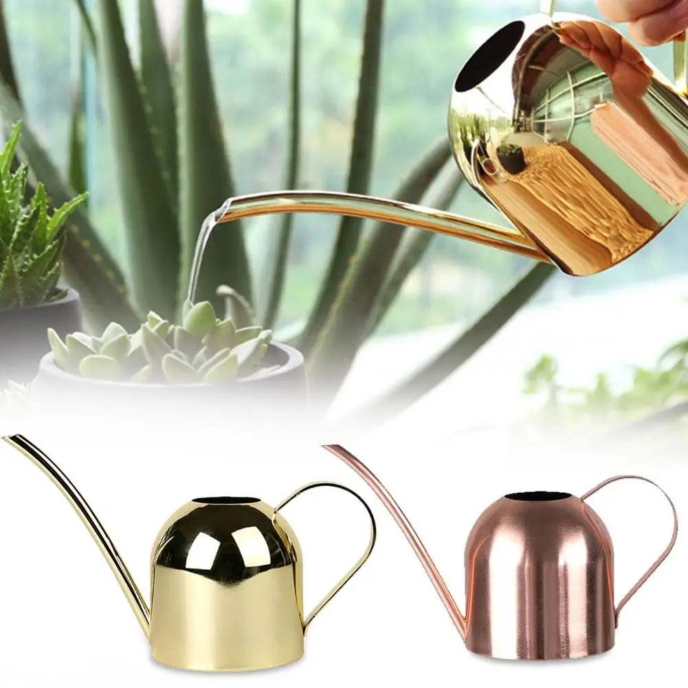 500/1000ML Watering Pot Stainless Steel Long Mouth Green Plant Watering Can Golden Watering Kettle Small Watering Gardening Tool