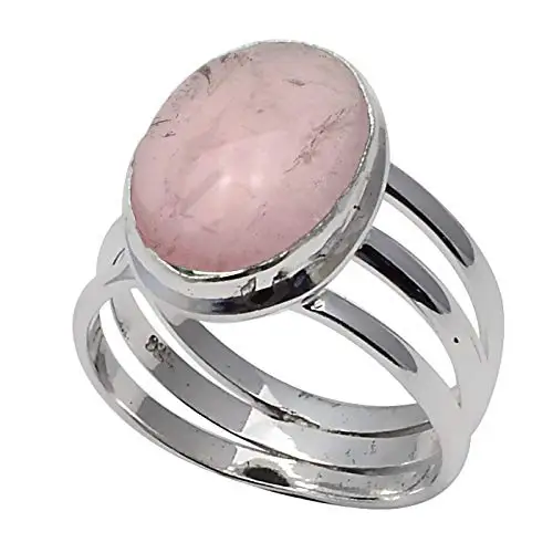 

Кольцо из натурального розового кварца, серебро 925 пробы, размер США: 7, 2SR0219