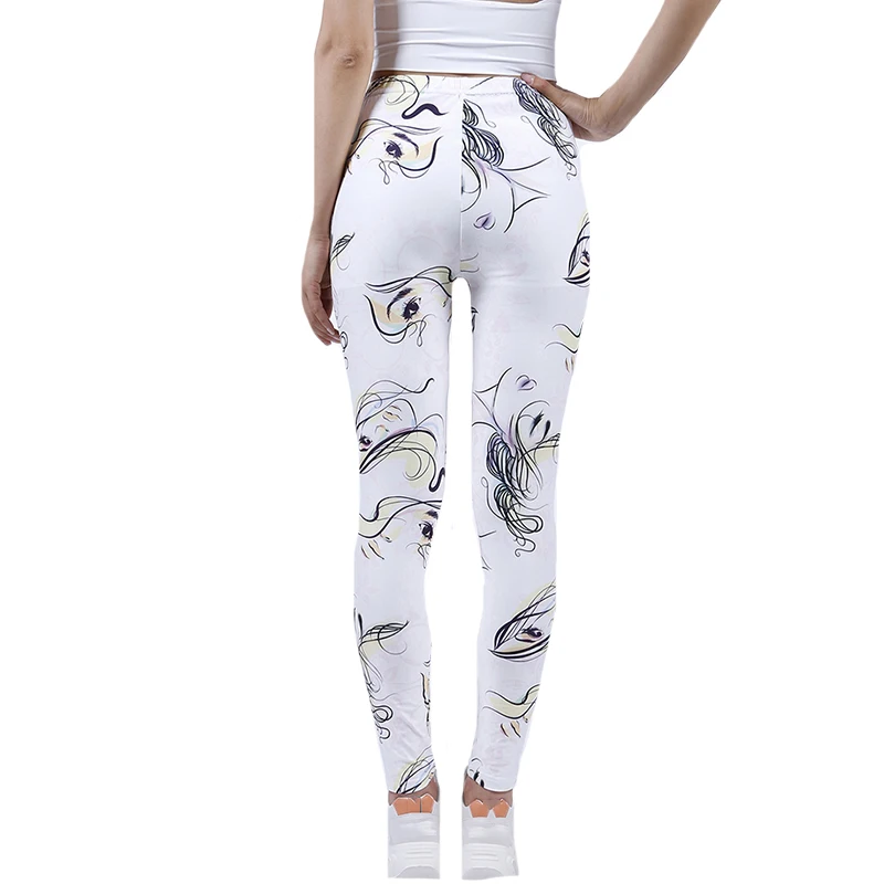 YSDNCHI Sexy Woman White Face Eyes Print Fitness Sport Elastic Sportswear Leggins Push Up Workout Legging High Waist Dropship