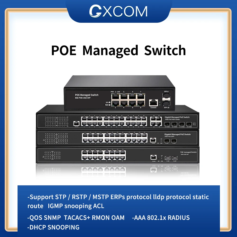 

8-Port Full Gigabit POE L2 Managed Switch with 2 SFP Slots with vlan/ RSTP/SNMP 8-POE Managed