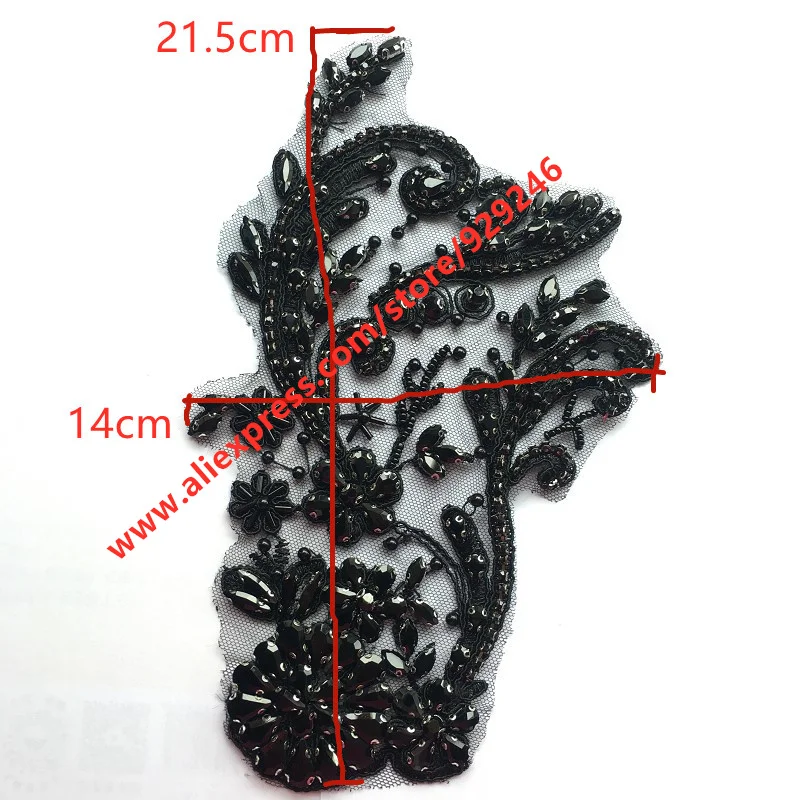 Luxurious Black Glass Crystal Applique For Women Overcoat Ornaments Rhinestone Flower Trims In Pair Fashion Garments Accessory