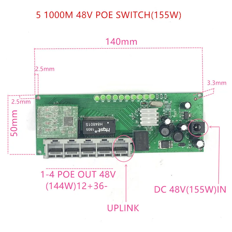 3/5/8 พอร์ตMini Poe Gigabit Switchโมดูล 48V2A 96W-144W 3 พอร์ต 10/100/1000Mโมดูลสวิทช์PCBAเมนบอร์ดRJ45 POE Switch