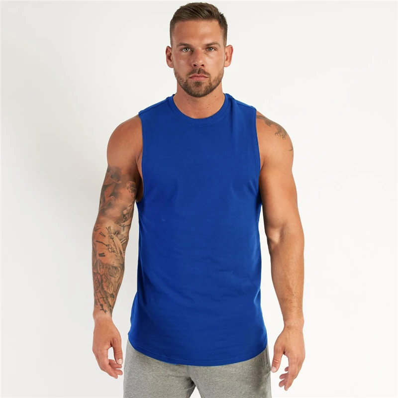 Running Vest Men Gym Tank Top Bodybuilding Fitness Men Cotton Workout Singlets O-Neck Sporting Muscle Sleeveless Shirt