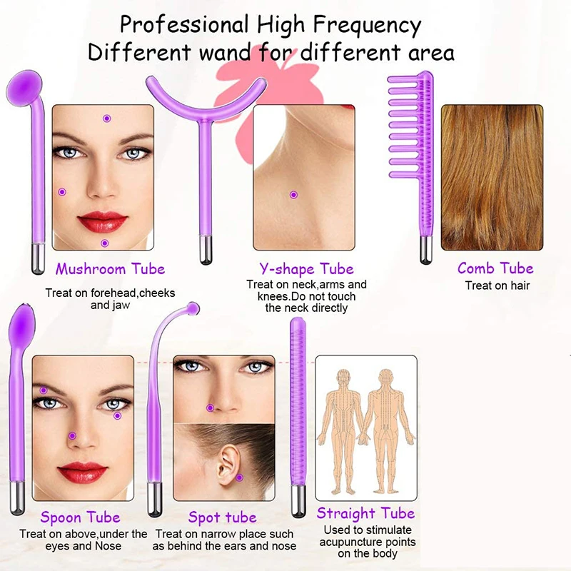 High Frequency Facial Machine Neon+Argon Electrotherapy Ozone Therapy Wand Beauty Device Massager Anti Aging Comb Skin Care Tool