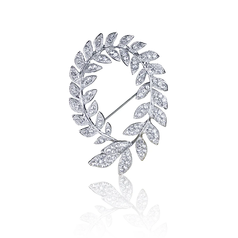 

New Fashion Clear Rhinestone Leaf Flower Brooches White Flower Bouquet Decoration Pins Winter Scarf Buckle Jewelry
