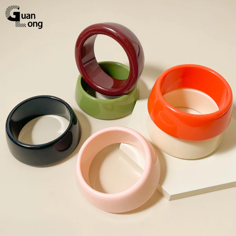 GongLong Trendy Wide Cuff Bangle Bracelets for Women Minimalist Irregular Acrylic Round Charm Bracelets Indian Jewelry Colorful