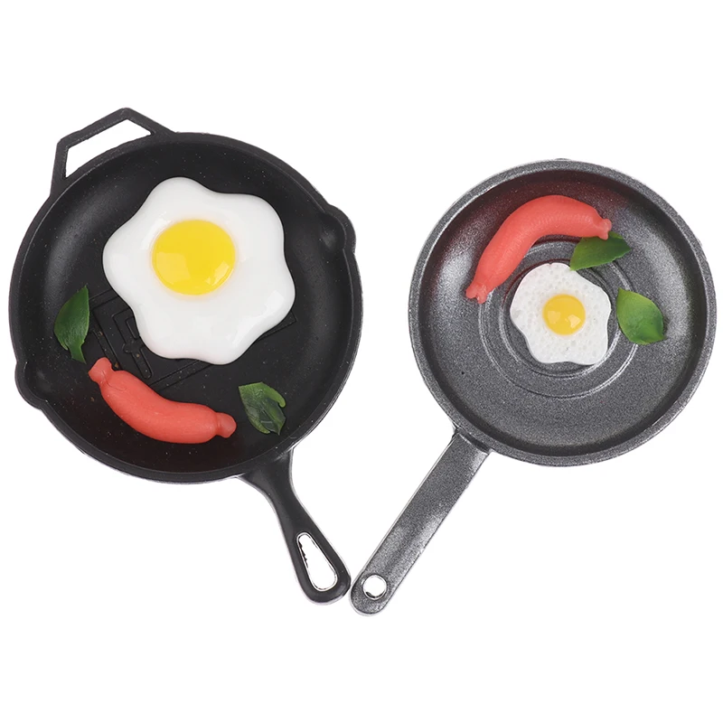 1 Set Dollhouse Miniature Egg Sausage Frying Pan Set Kitchen Accessories Miniature Kitchen Utensil Cooking Toys