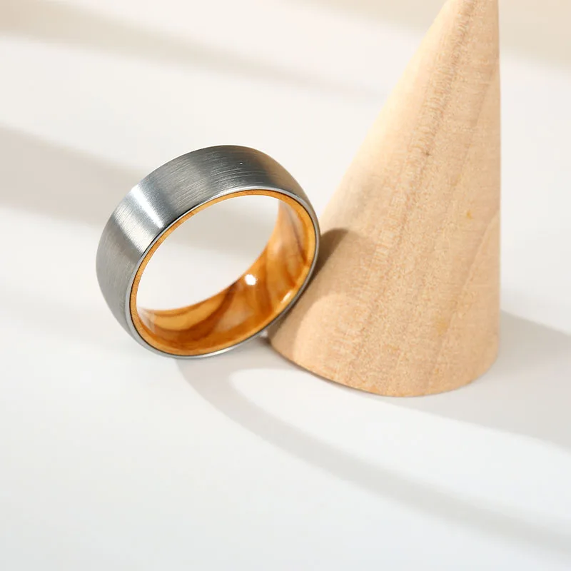 8mm Wedding Bands Tungsten Carbide Black Rings For Women Men Punk  Anniversary Lovers' Punk Luxury Jewelry Inlay Wooden Engrave