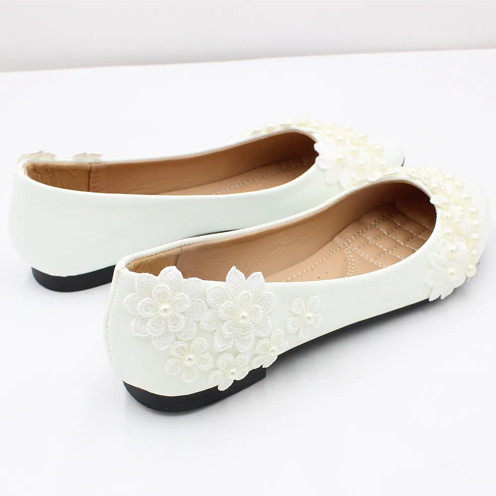 2022 New white flat wedding shoes large size spring bridal shoes soft soles bridesmaid shoes lace decoration made in ChinaBH2114