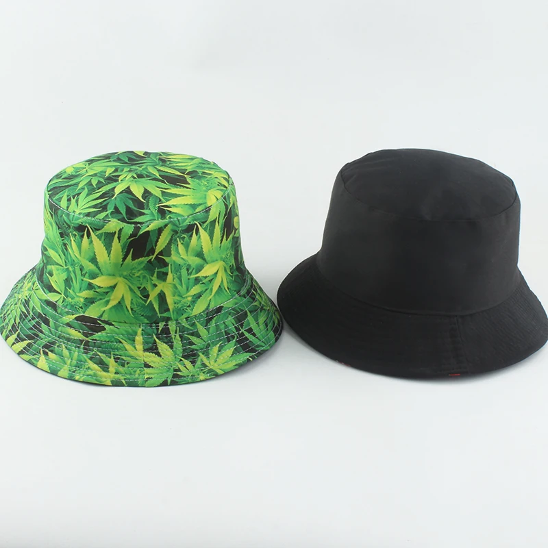 3D Print Maple Leaf Bucket Hat Panama Fisherman Hat Men Women Outdoor Summer Casual Cotton Bob Chapeau Reversible Bucket Cap