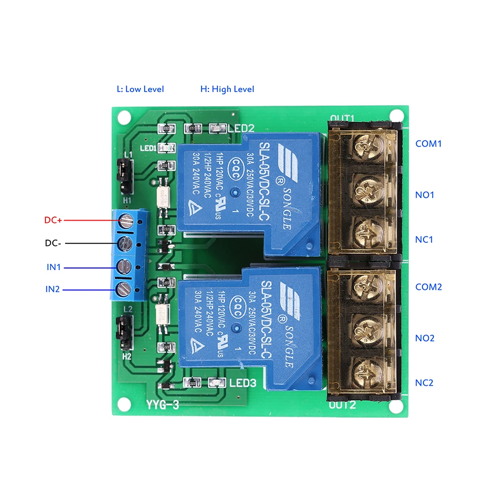 2 Channel Relay Module 12V 5V 24V Output Capacity Within DC 30V 30A or AC 250V 30A Optocoupler Isolation Relay Board Module