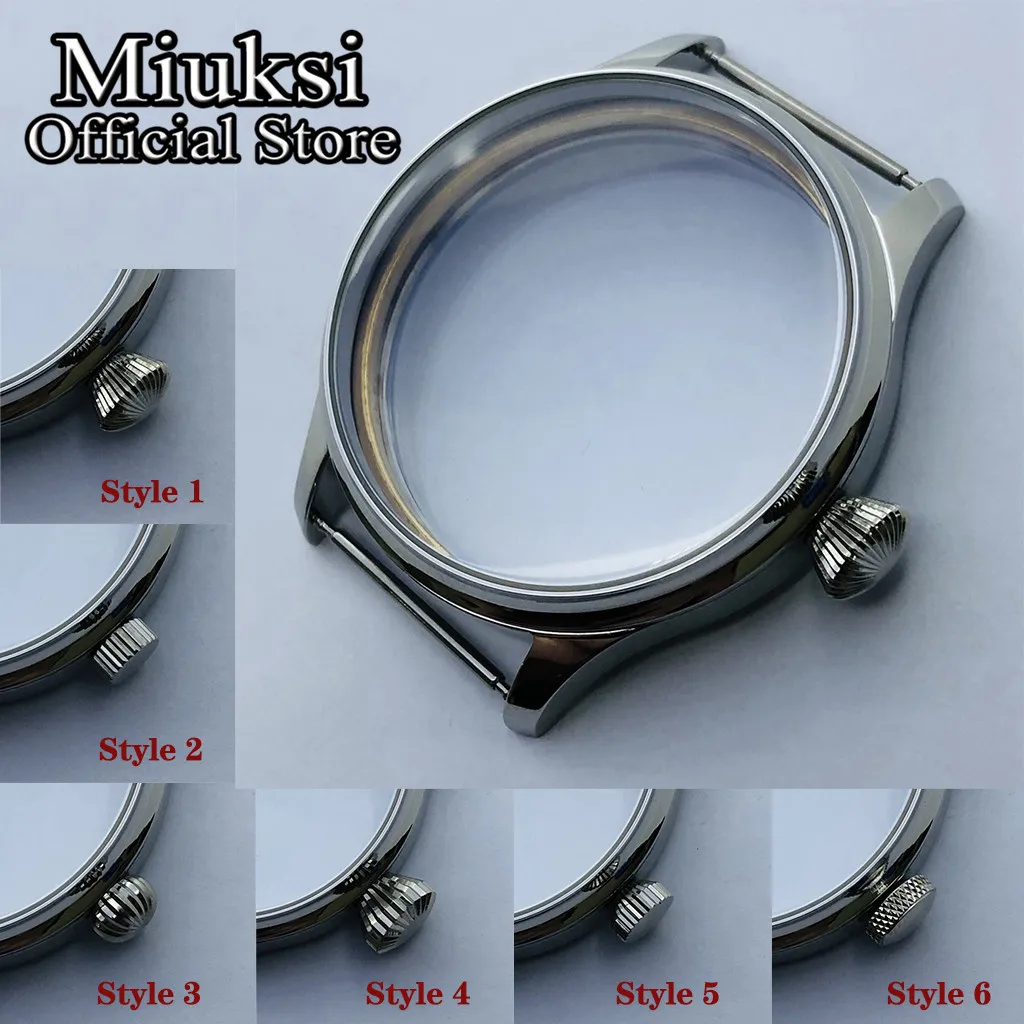 Miuksi 44mm stainless steel silver watch case fit ETA 6497 6498 Seagull ST3600 ST3620 ST36 series movement