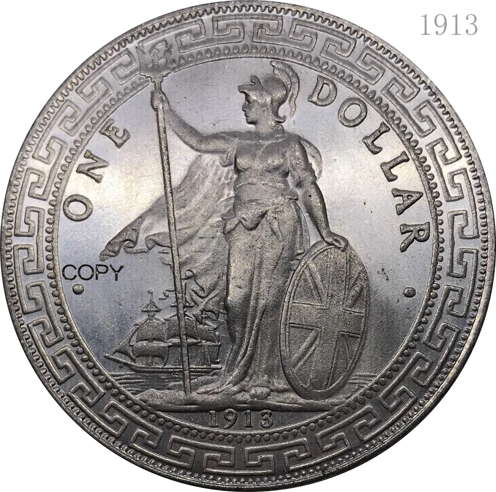 

United Kingdom 1913 Coin One Dollar British Trade UK Cupronickel Plated Silver Hong Kong Metal Souvenirs Collectible Copy Coins