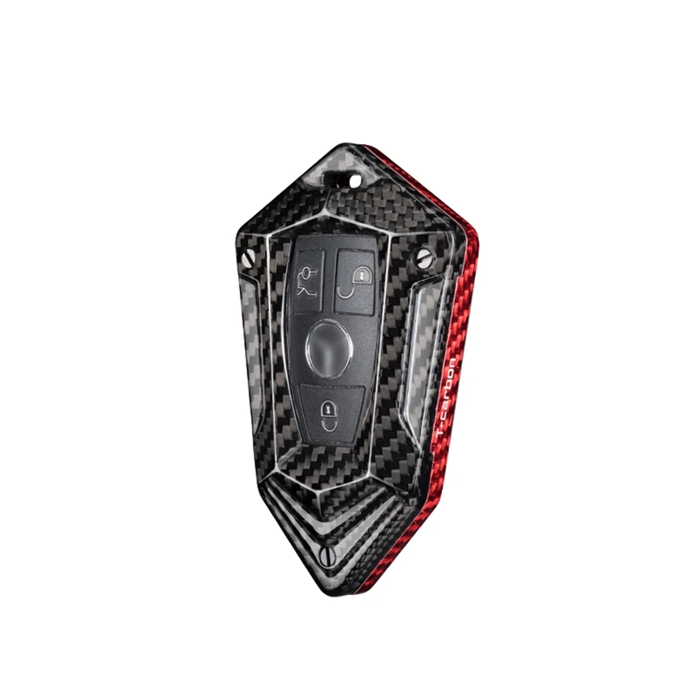 For Mercedes Benz C E S M Class Auto Remote Smart Key Shell Fob Case Cap Cover Real Carbon Fiber Black/Silver/Red Keychain Cap