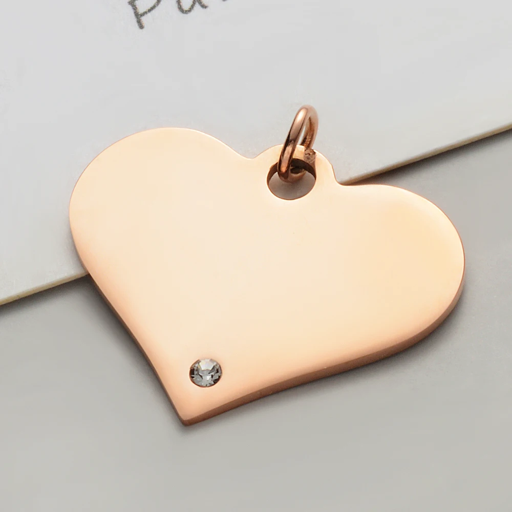 20pcs/Lot  Stainless Steel Mirror Polished 20mm 25mm Heart Zircon Pendant For Making Bracelet  Necklace Accessories