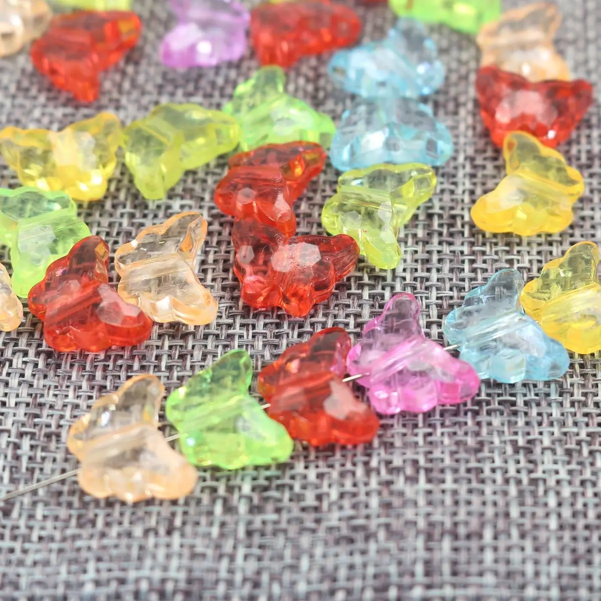 100 Mixed Colour Transparent Acrylic Faceted Butterfly Charm Beads 16X12mm