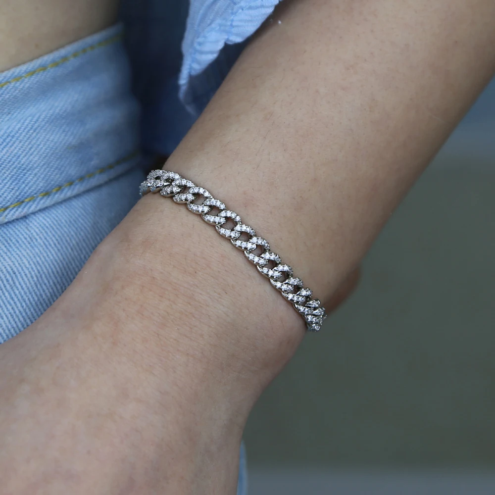 Iced Out Bling Lock Lobster Charm Micro Pave CZ Cuban Link Chain Bracelet 16.5cm 17.5cm Fashion Women Jewelry
