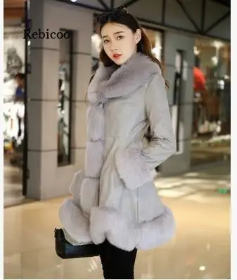 

Winter Women's Faux Fur High Quality Faux Sheepskin Coats Keep Warm With Fur Fox Collars Slim Female Furs