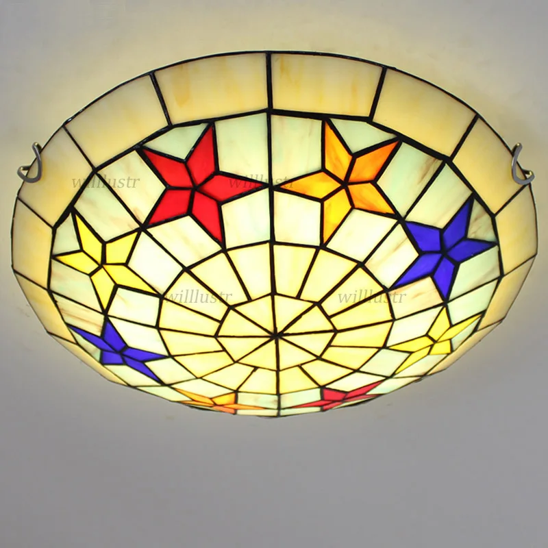 Mediterranean Style Glass Ceiling Lamp Handmade Tiffany Light Hotel Cafe Bar Kids Bedroom Nursery Kindergarten Pastoral Lighting