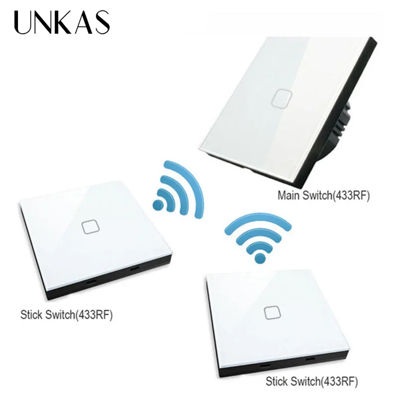 UNKAS Normal 1 Gang 2 Gang Stick Touch Switch led switch EU Standard Luxury Crystal Glass Wall Switch Touch Switch