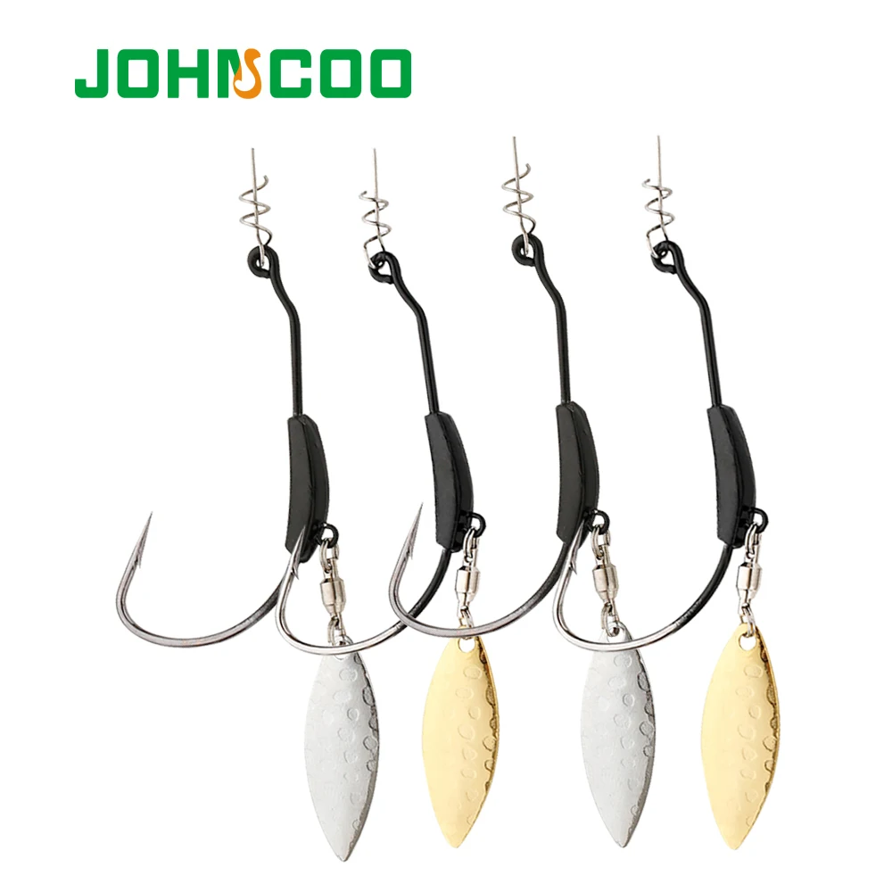 JOHNCOO 4pcs 2g 3g 4g 5g 7g 9g Crank Hook Metal Spoon Sequins Add Weight Lures With Twist Lock Barbed Hook Offset Hooks