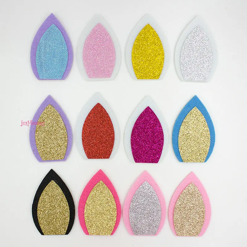 40PCS Glitter Unicorn Horn Horse Ears 75mm Kawaii Cat Ear for DIY Unicorn Baby Headband, Hair Clip, Party Decoration