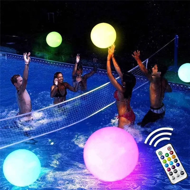 1pcs 40cm RGB Floating Pool Light 16in 13 Colors Glowing Decorative Beach Ball For Outdoor Swimming Pool Pool Sports Equipment