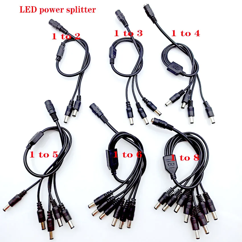 DC Power 1Female to 2 3 4 5 6 8 Male Way Splitter Adapter Connector Plug Cable 5.5mm*2.1mm 12V For CCTV Camera LED Strip Light