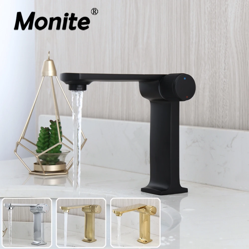 

Monite Matte Black Bathroom Faucet Unique Design Chrome Golden Brushed Basin Vessel Sink Mixer Tap 4 Colors Wash Basin Mixer Tap