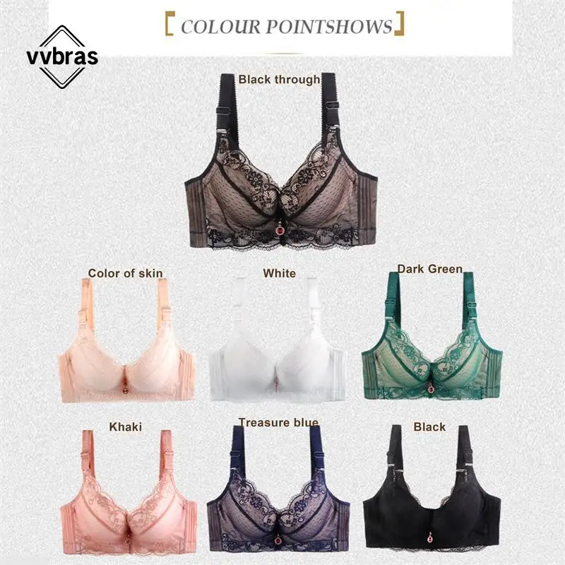 vvbras Women Sexy Underwear Mesh Lace Lingerie Plus Size Bra Underwire Thin Bralette Unpadded Push Up Big Breast Underwear