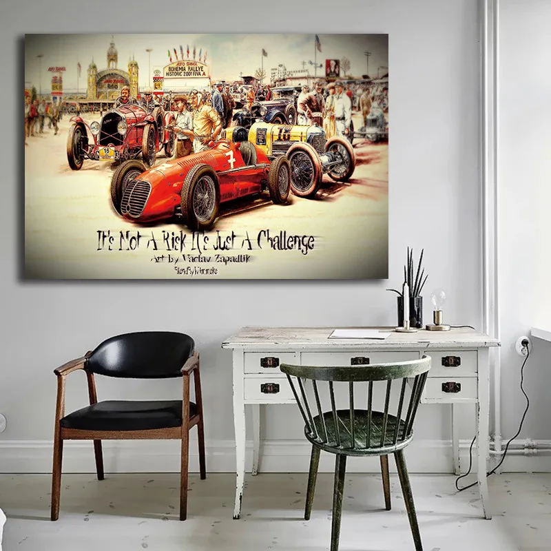 Vintage Car Posters Retro Poster Classic Racing Car Artwork Wall Art Picture Print Oil Canvas