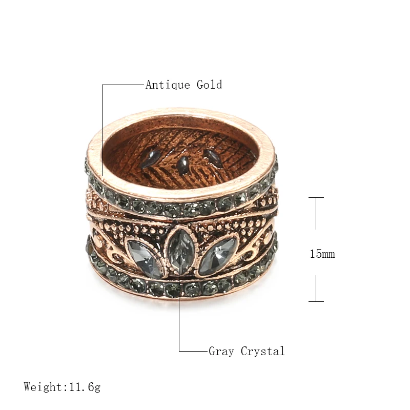 Kinel Unique Big Vintage Ring Antique Gold Color Boho Gray Crystal Flower Rings For Women Ethnic Bride Wedding Jewelry 2021 New