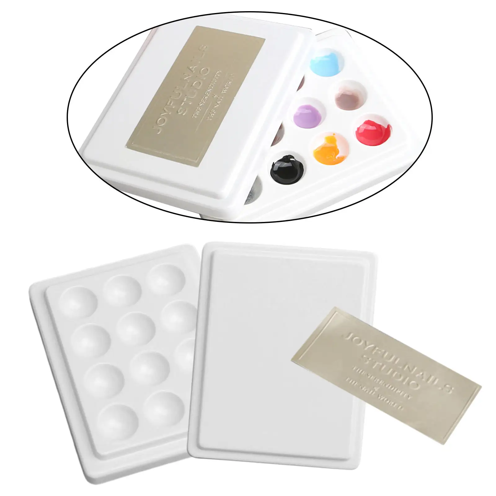 12-Well Ceramic Gouache Watercolor Paint Palette with Lid Coloring Washable