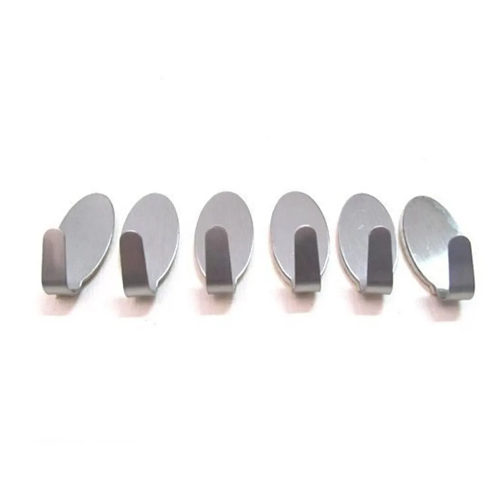 6pcs Adhesive Stainless Steel Towel Hooks Family Robe Hanging Hooks Hats Bag Family Robe Hats Bag Key Adhesive Wall Hanger