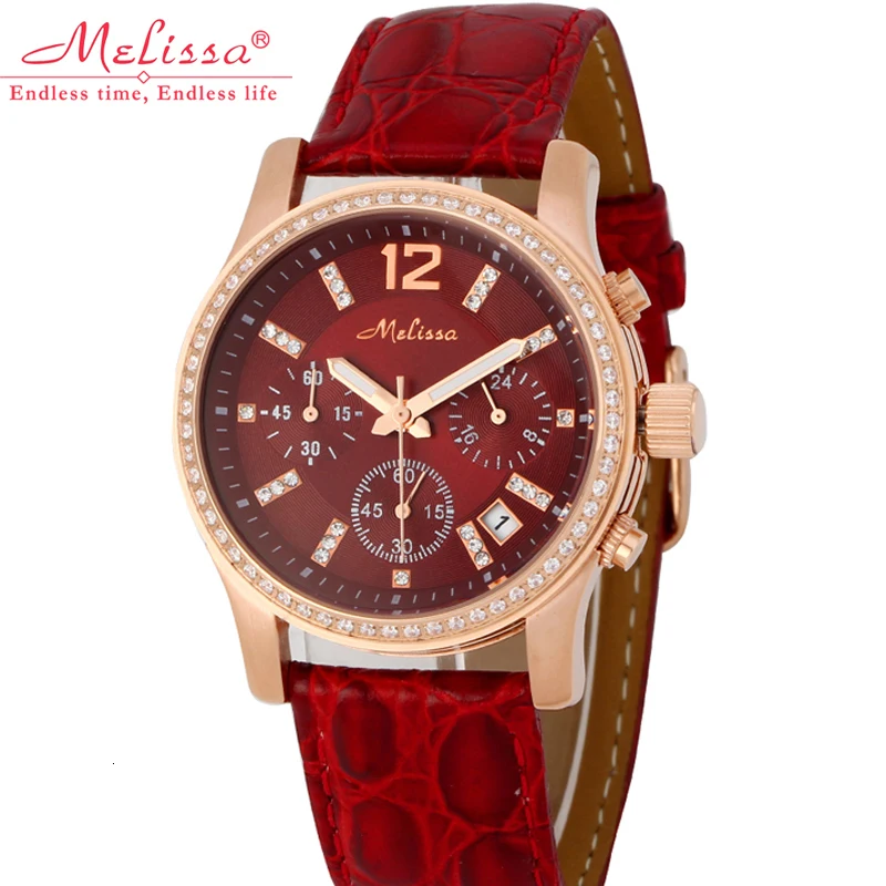 MELISSA Luxury Brand Miyota Quartz Saphhire Women's Watches Waterproof Chronograph Multi-function Austria Crystal Clock F12124