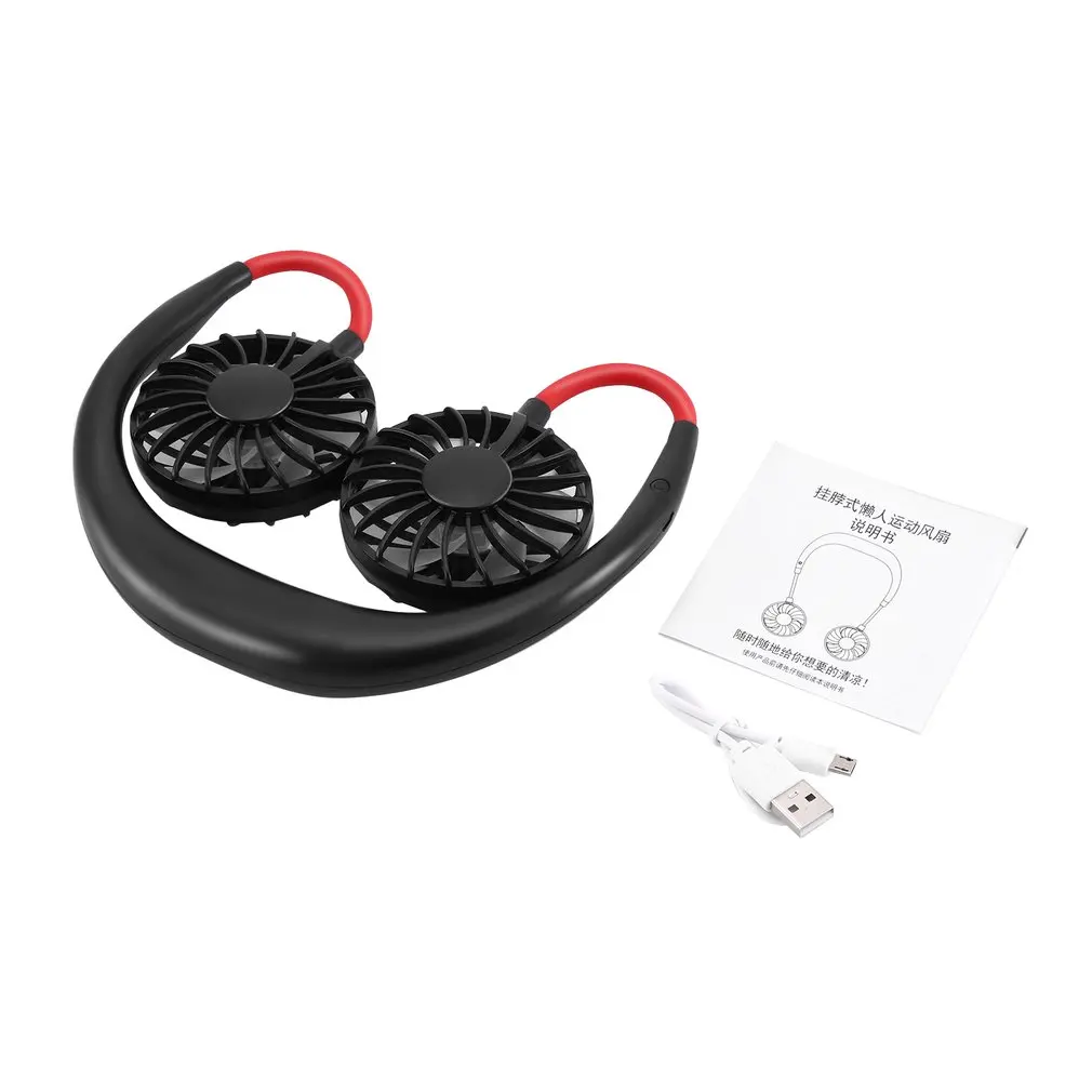 1 pz Draagbare Fans Hand Gratis Nekband Fans Met Usb Oplaadbare 1200mA a batteria Dual Wind Hoofd 3 Speed Verstelbare fan