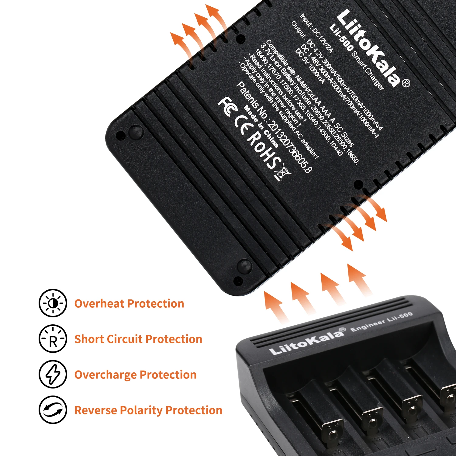 1-5PCS LiitoKala lii-500 LCD 3.7V/1.2V 18650/26650/16340/14500/10440/18500 Battery Charger ( lii500+12V2A adapter+car)