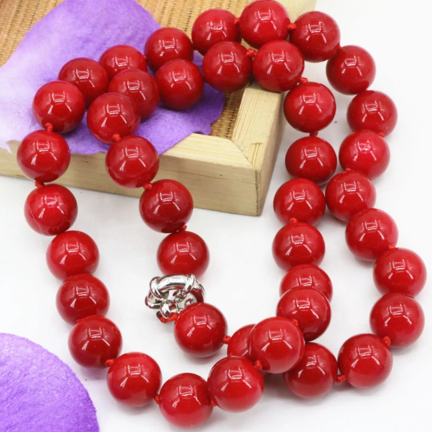 8 10 12mm artificial coral red stone beads necklace for women fashion statement chain choker clavicle jewels 18inch B3212