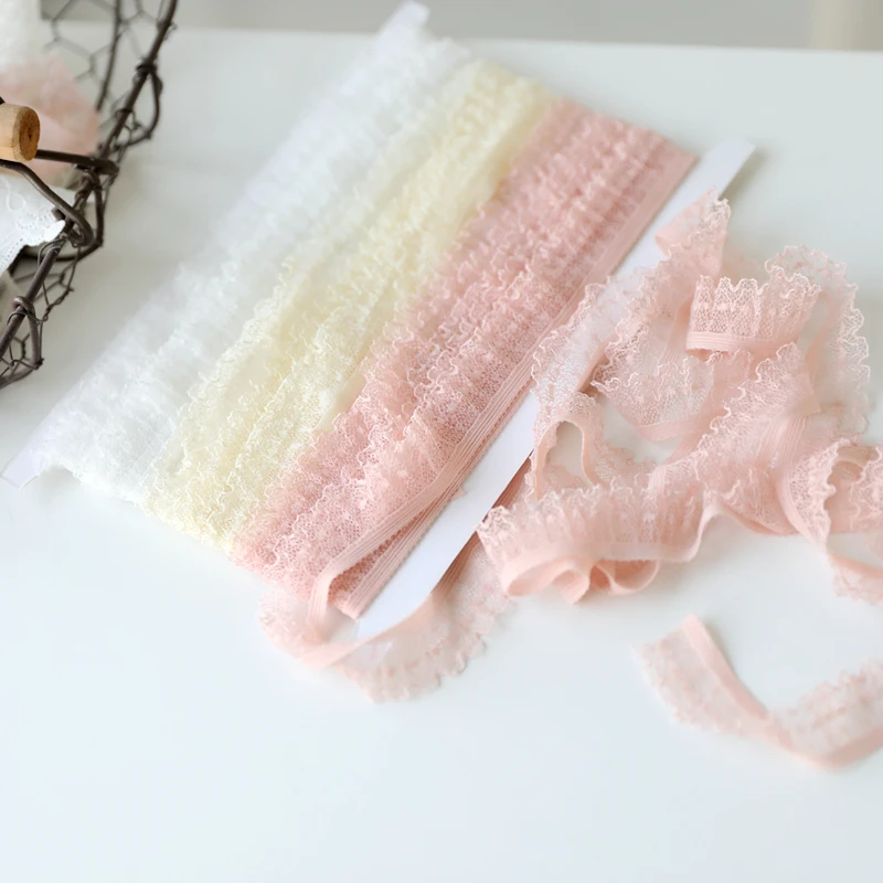 1 Meter High Quality Pretty WhiteYellow Pink Ruffle Elastic Lace Trim Stretch Lace Band Clothing and Garment 2cm Free Shipping