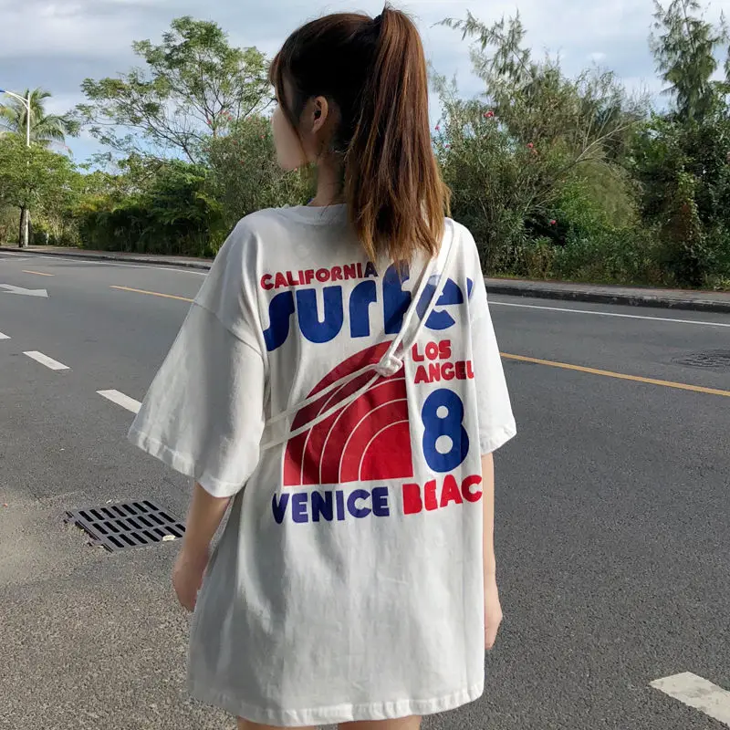 Bawełniane graficzne topy koreańskie damskie puls T-Shirt letni estetyczny elegancki luźna moda koszulka z krótkim rękawem