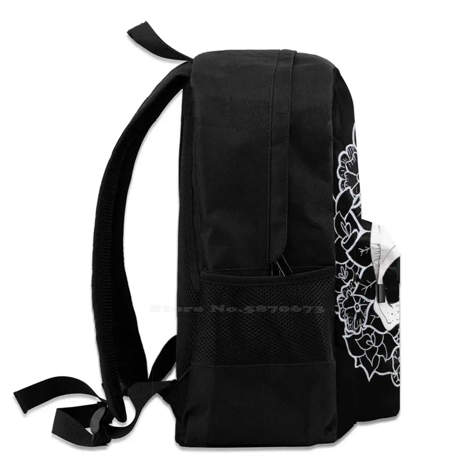 Of Life Padrão Design Bolsa Mochila Estudante Flor Coroa Preto E Branco Crânio Com Flores Morte Emilyheemer Of Life