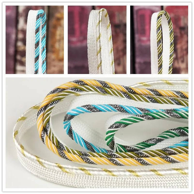 50Yards Ombre Braided Blue Gold Striped Wire Piping Lip Cord Trim Pillow Cushion Trim Upholstery Edging Trim Bed Sewing