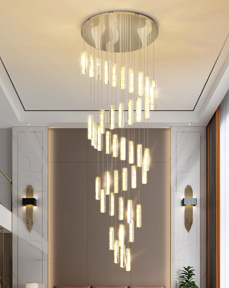 Modern LED Crystal Chandelier Light Chrome Long Staircase Luxury Design Chandeliers AC110V 220V Indoor Lighting