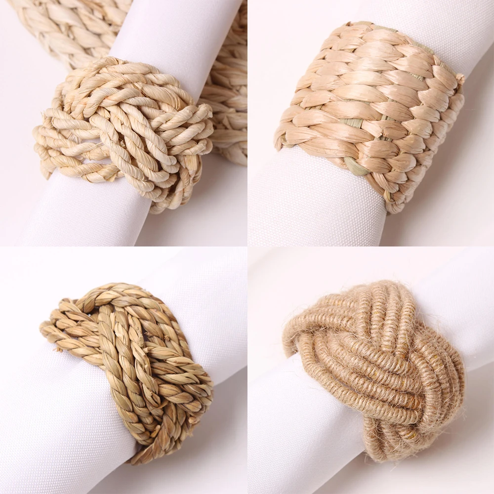 1pcs Valentine\'s Day Natural Jute Napkin Ring Rope Woven Napkin Buckle Linen Holders For Thanksgiving Christmas Party Decoration